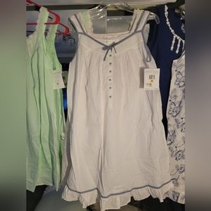 NWT Eileen West white  Pajama Dress Gown with blue trim